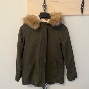 Olive Green Fur-Trimmed Parka